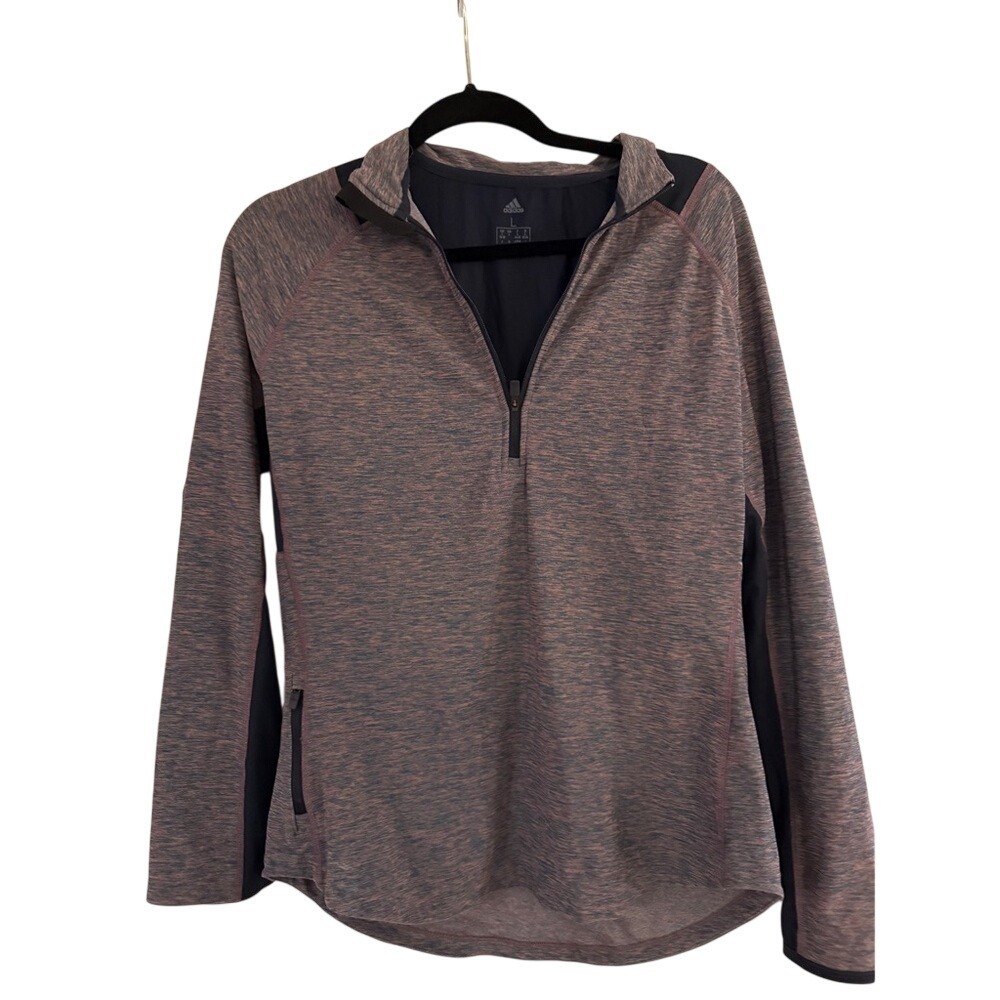 Adidas Womens Long Sleeve 1/4 Zip Athletic‎ Pullover Heathered Gray Pink Size M